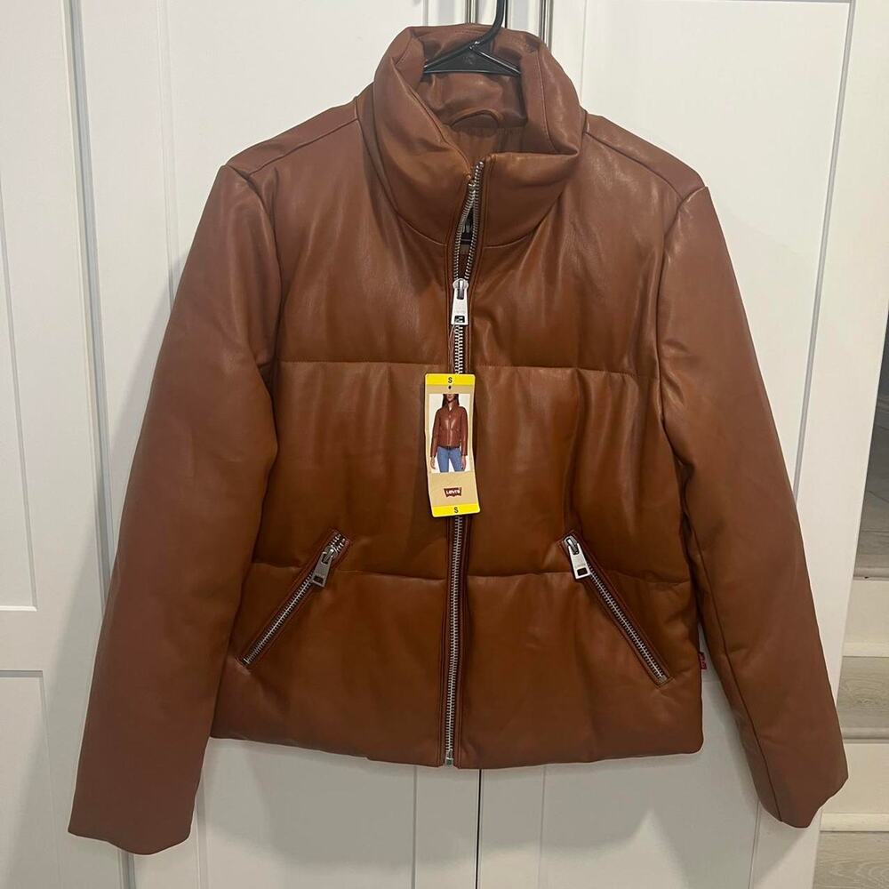 Camel levis faux leather puffer
